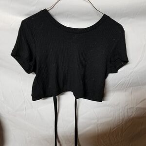 Aeropostale Black Ribbed Crop Tie-Front Top